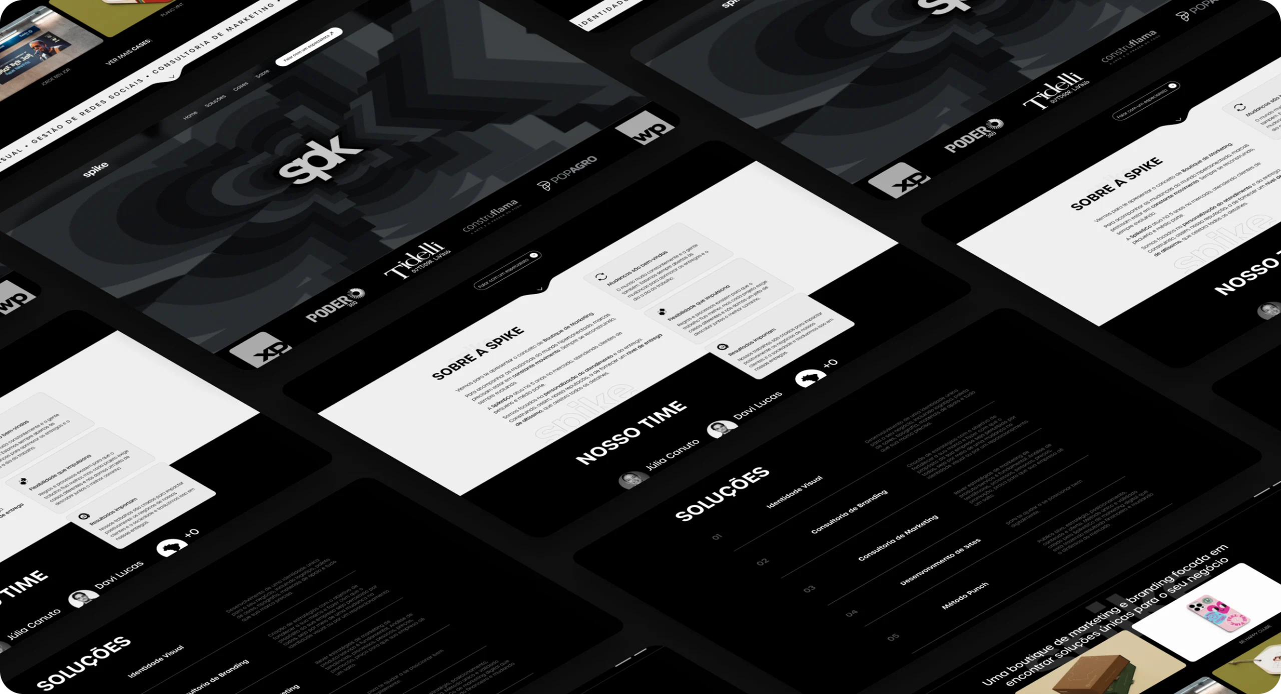 Telas do site do projeto Agência Spike